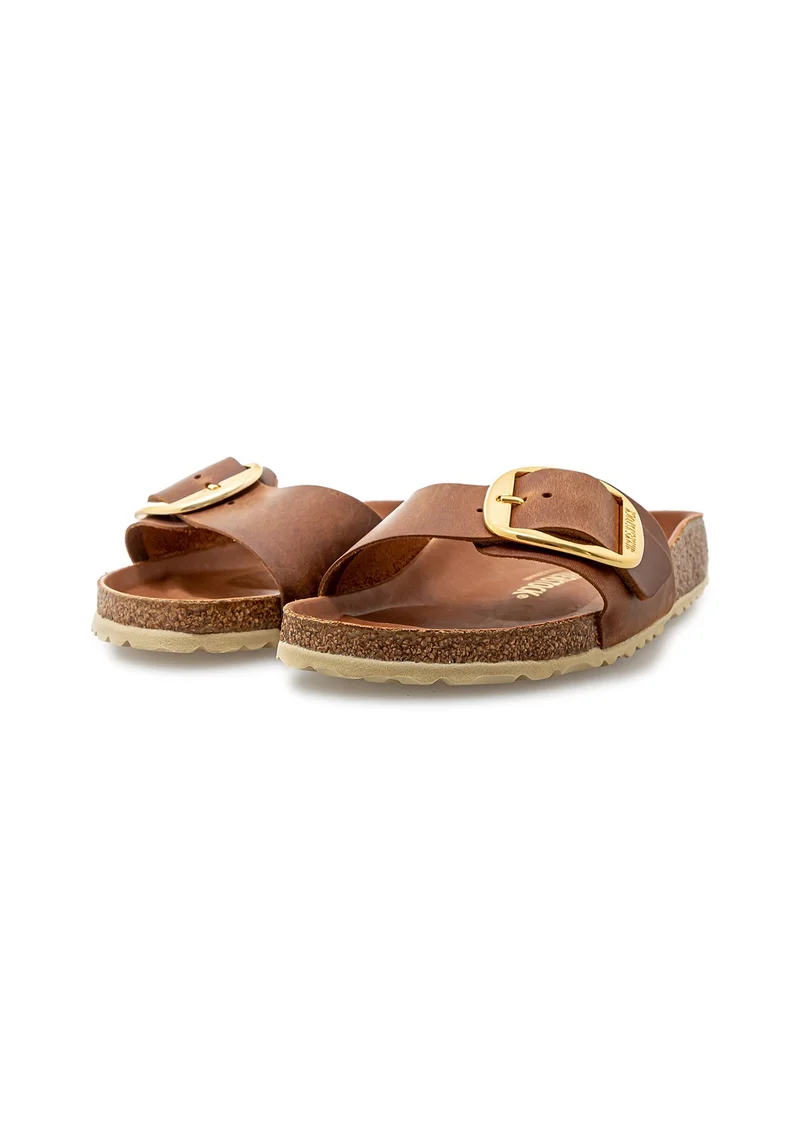 Madrid Big Buckle Oiled Leather Women Narrow cognac