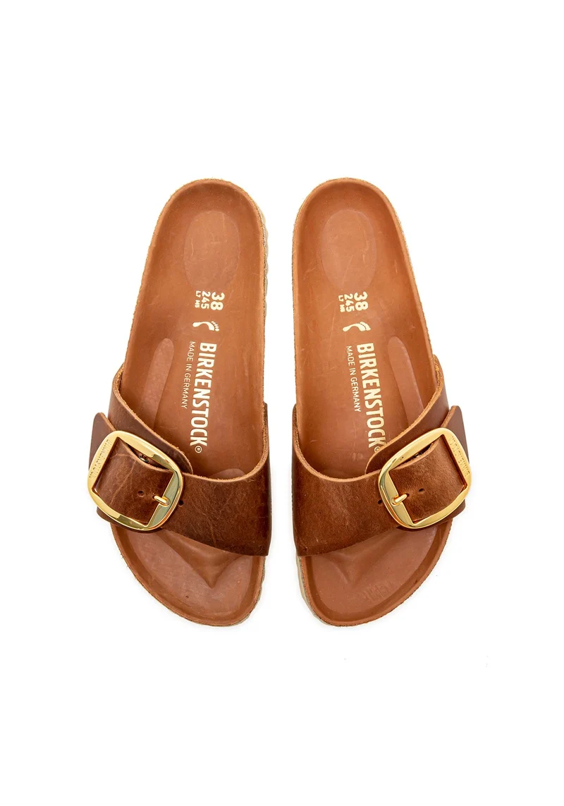 Madrid Big Buckle Oiled Leather Women Narrow cognac