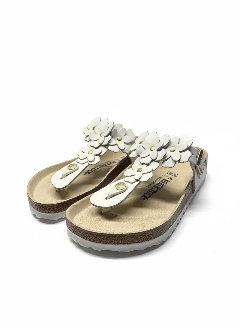 Gizeh Flower Embellishment Natural Leather Regular white