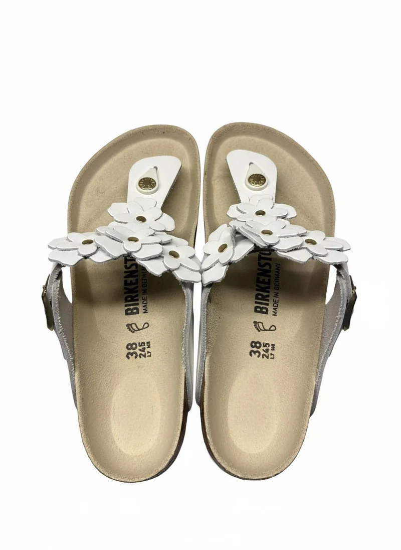 Gizeh Flower Embellishment Natural Leather Regular white