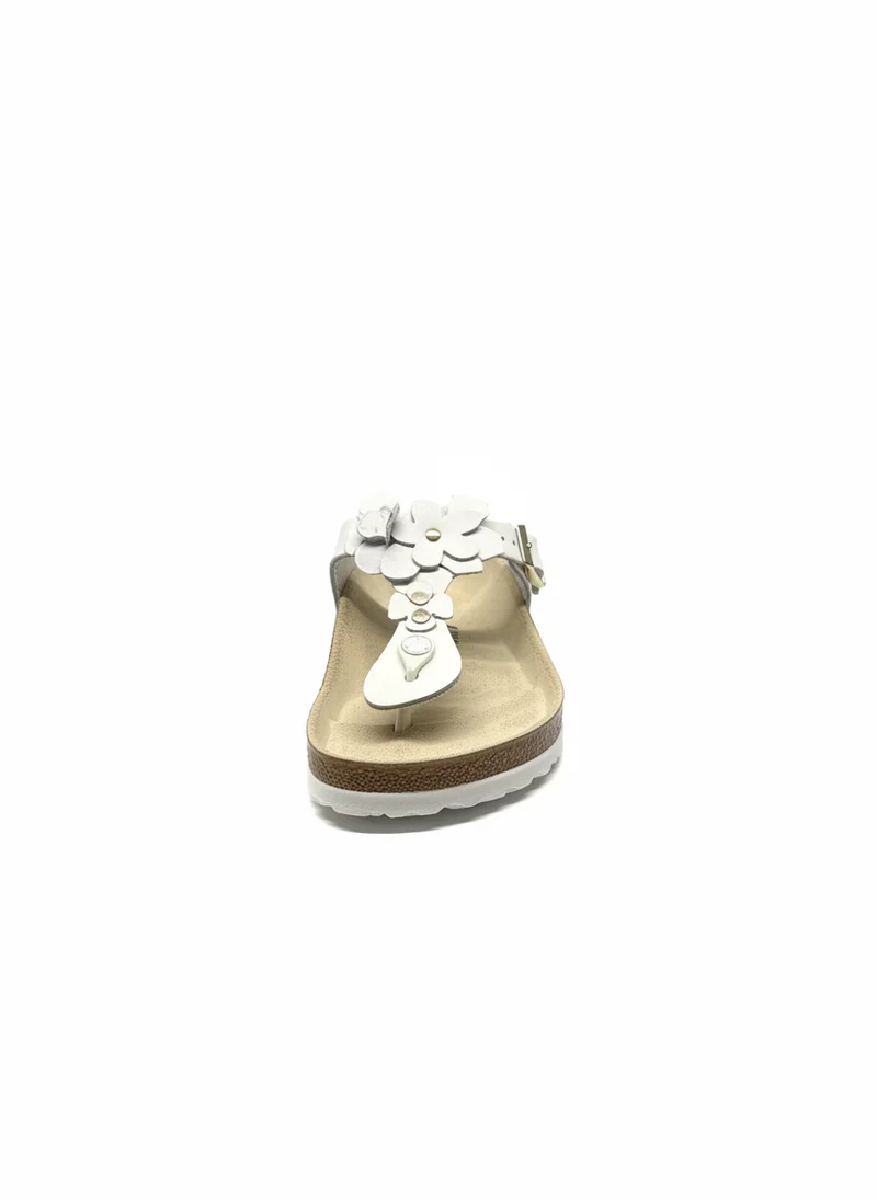 Gizeh Flower Embellishment Natural Leather Regular white