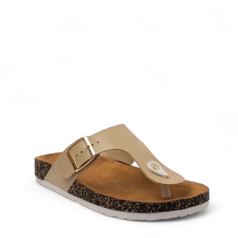 Women Beige Leather Slipper #2872