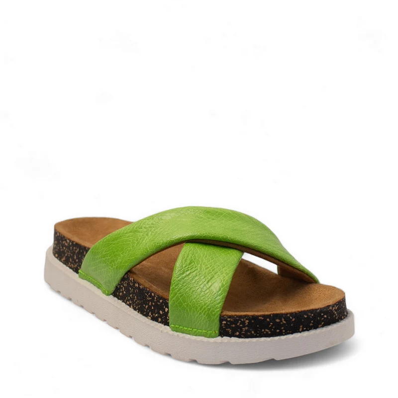 Women Green Leather Slipper #2862