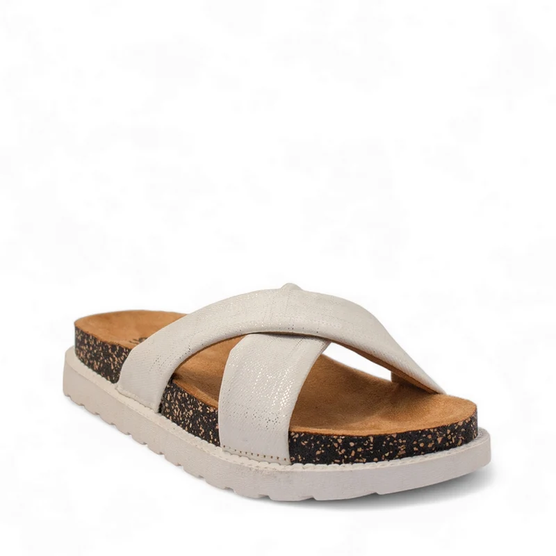 Women White Leather Slipper #2859