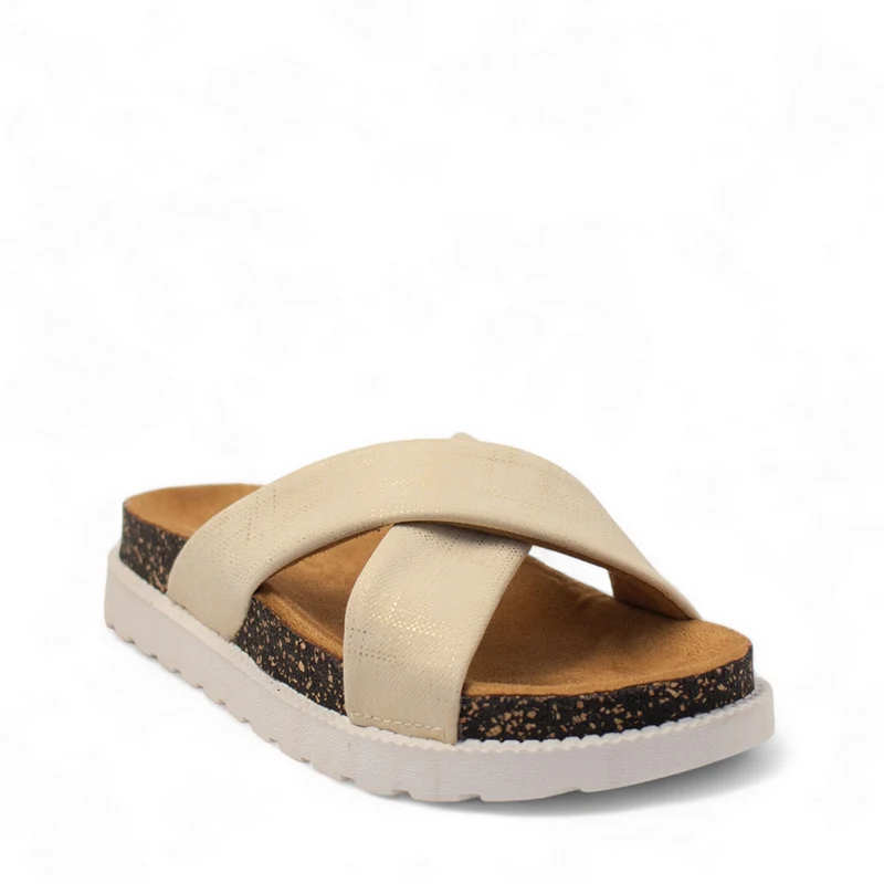 Women Beige Leather Slipper #2858