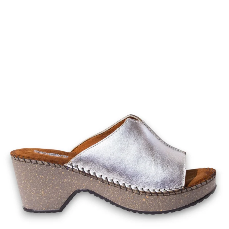 Women Silver Leather Wedges #4928