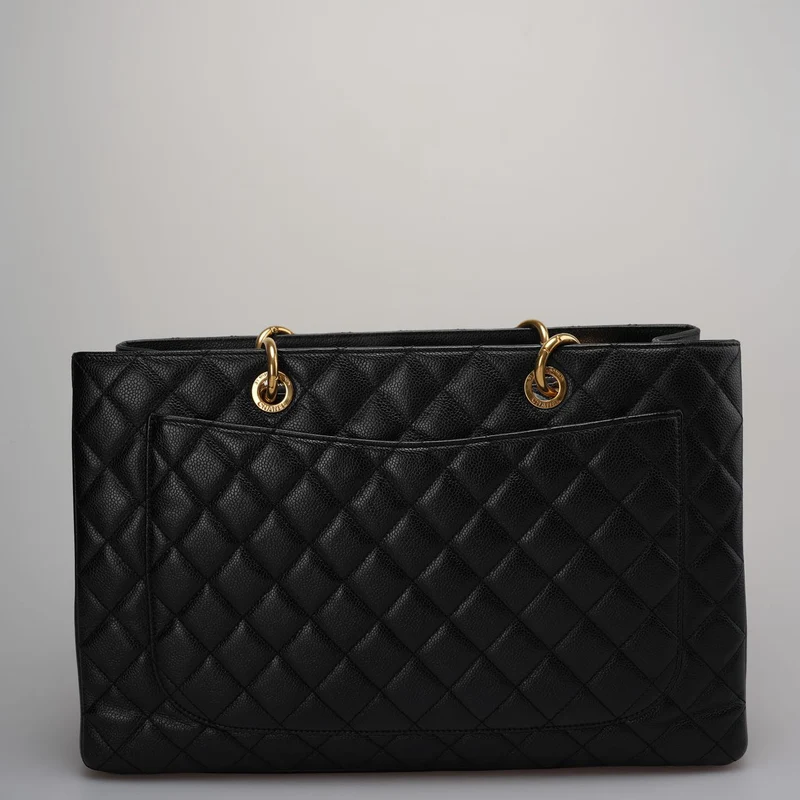 Chanel Große schwarze Grand Shopping XL GST-Einkaufstasche aus Kaviarleder mit goldenen Beschlägen
