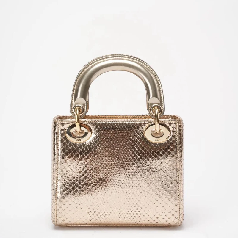 Dior Mini Lady Dior Tasche Gold aus Pythonleder mit goldenen Beschlägen