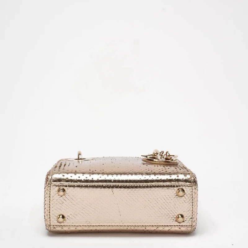 Dior Mini Lady Dior Tasche Gold aus Pythonleder mit goldenen Beschlägen