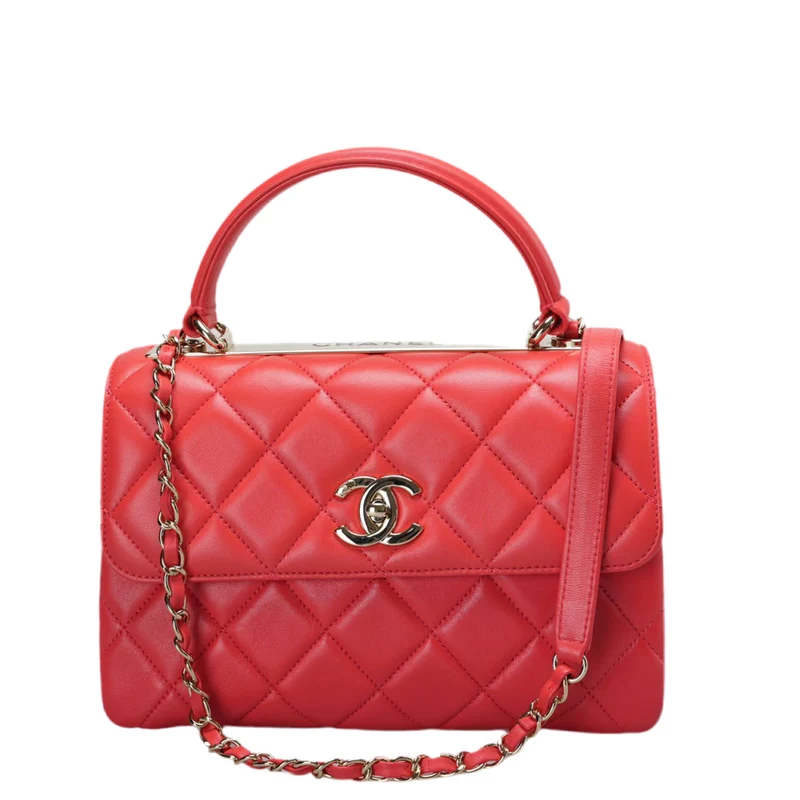 Chanel Rote kleine trendige CC-Tasche aus Lammleder mit champagnergoldener Hardware