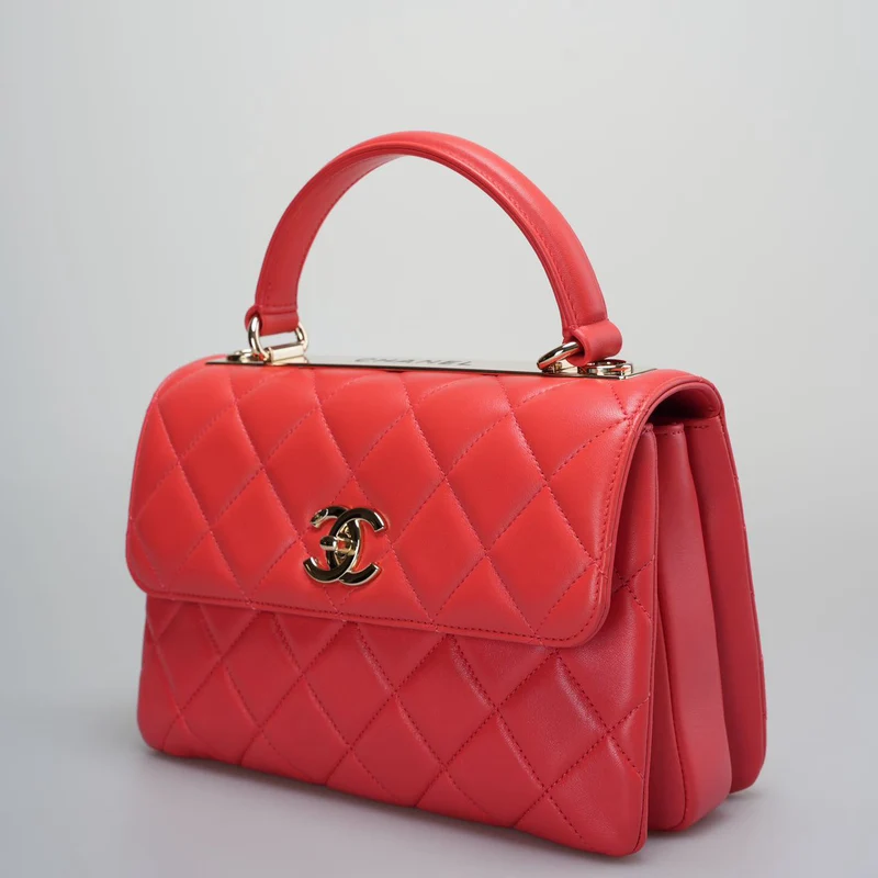 Chanel Rote kleine trendige CC-Tasche aus Lammleder mit champagnergoldener Hardware