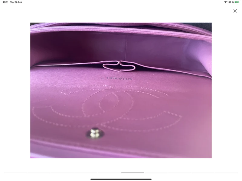 Lila Chanel Jumbo Classic Double Flap Bag aus Lammleder mit silberner Hardware