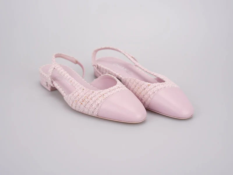 Chanel Pink Tweed Slingback Kitten Heel Pumps Größe 38C