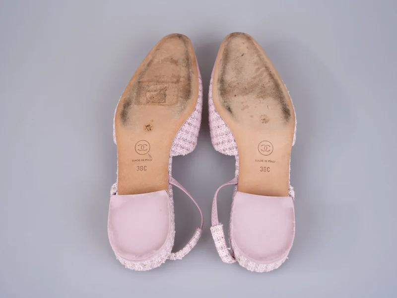 Chanel Pink Tweed Slingback Kitten Heel Pumps Größe 38C