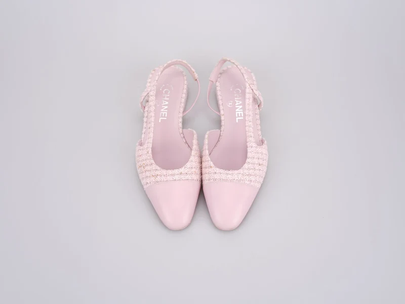 Chanel Pink Tweed Slingback Kitten Heel Pumps Größe 38C