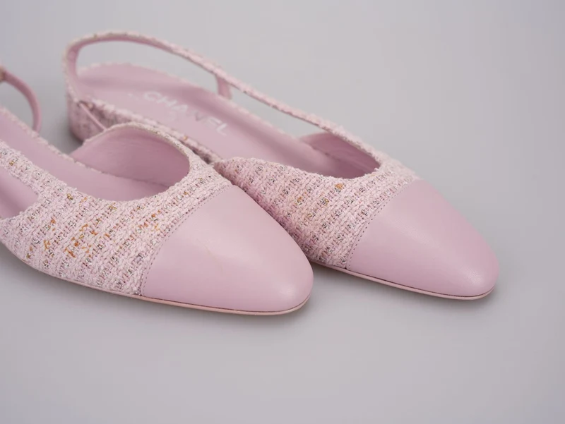Chanel Pink Tweed Slingback Kitten Heel Pumps Größe 38C