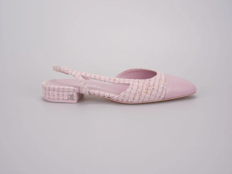 Chanel Pink Tweed Slingback Kitten Heel Pumps Größe 38C