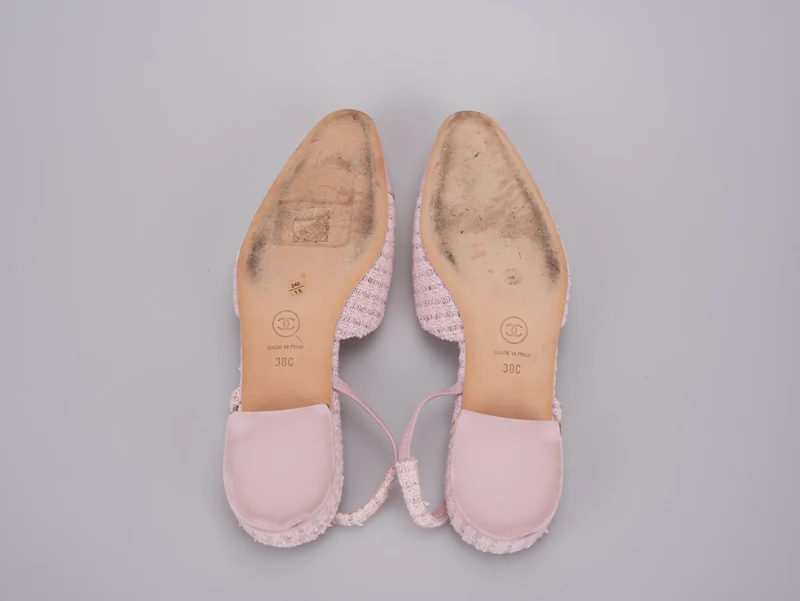 Chanel Pink Tweed Slingback Kitten Heel Pumps Größe 38C