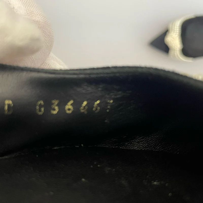 Chanel Slingback Satin Pearl Flats Schwarz Größe 37.5
