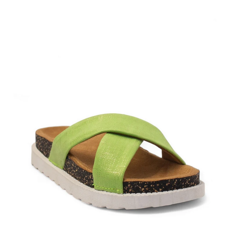 Women Green Leather Slipper #2857