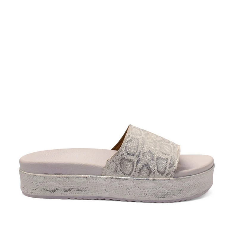 Women Silver Leather Slipper #2848