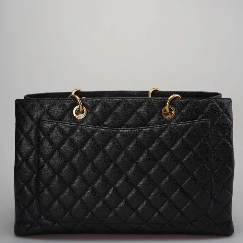 Chanel Große Grand Shopping Tote Schwarze GST-Tasche aus Kaviarleder mit goldener Hardware