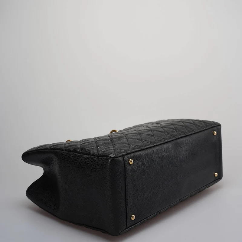 Chanel Große Grand Shopping Tote Schwarze GST-Tasche aus Kaviarleder mit goldener Hardware