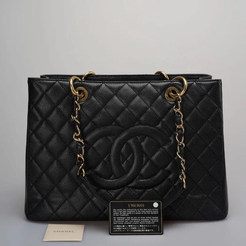 Chanel Medium Grand Shopping Tote Schwarze GST Tasche aus Kaviarleder mit goldenen Beschlägen von 2013