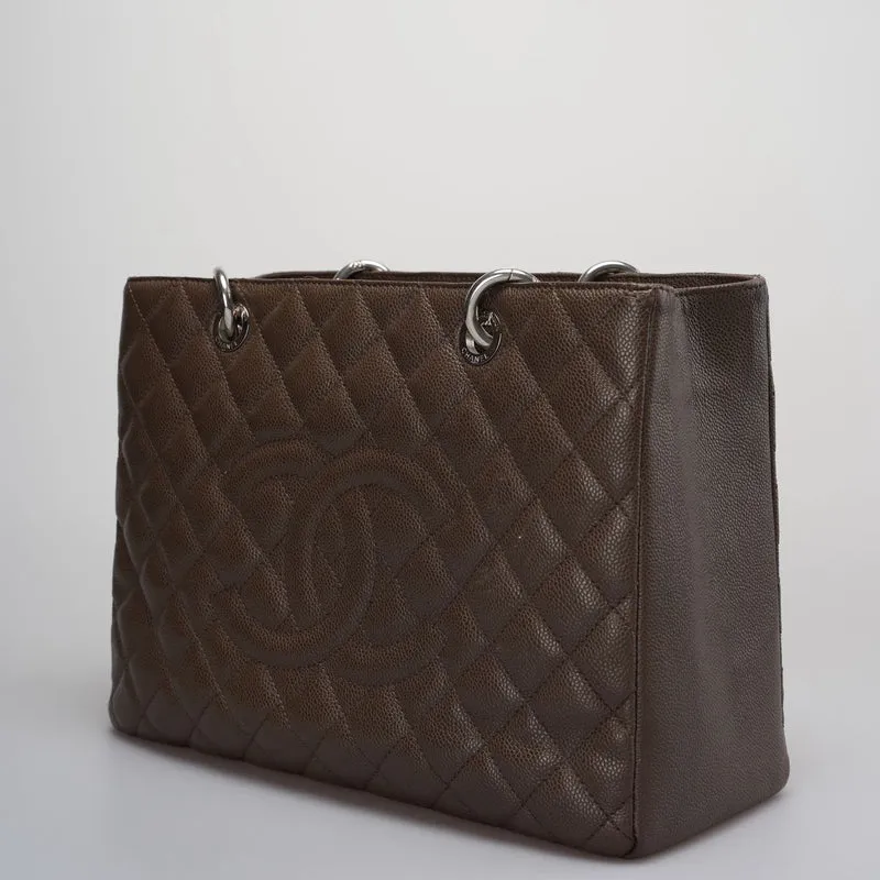 Chanel Brown GST Grand Shopping Tote Bag aus Kaviarleder mit silberner Hardware