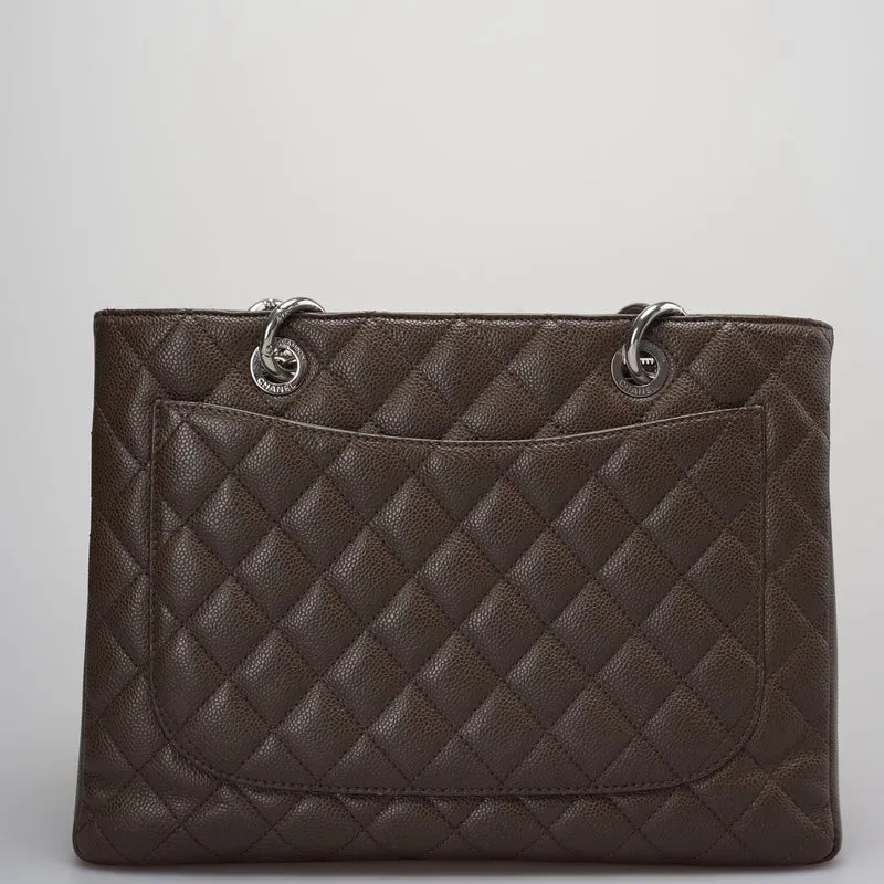 Chanel Brown GST Grand Shopping Tote Bag aus Kaviarleder mit silberner Hardware