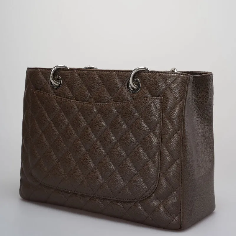 Chanel Brown GST Grand Shopping Tote Bag aus Kaviarleder mit silberner Hardware