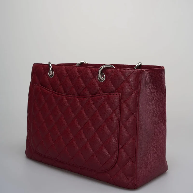 Chanel Burgundy gst Grand Shopping Tote Bag aus Kaviarleder mit silberner Hardware