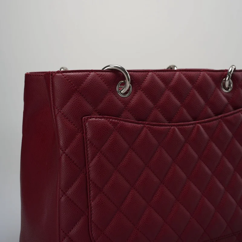 Chanel Burgundy gst Grand Shopping Tote Bag aus Kaviarleder mit silberner Hardware