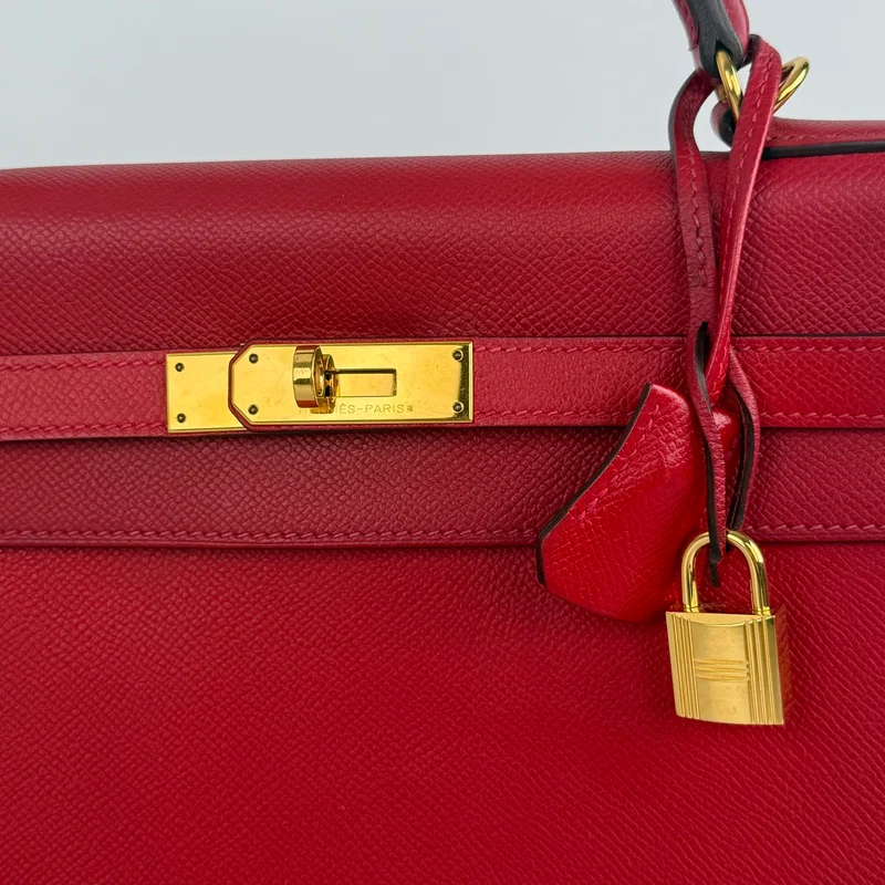 Hermes Kelly 32 Sellier Tasche Rouge Casaque Epsom Leder Gold Hardware