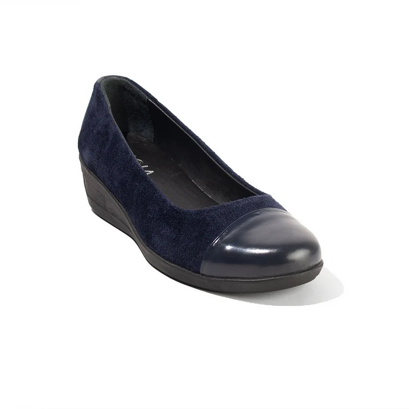 Women Navy Leather*Chamois Shoe #2694
