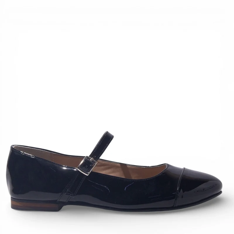 Women Black Vernis Leather Ballerina #4897
