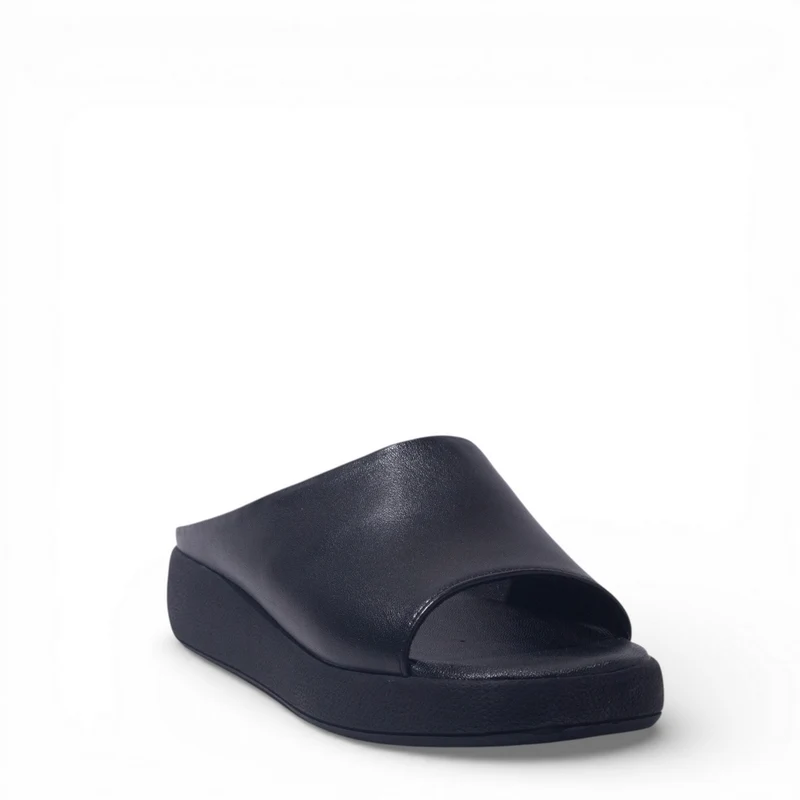 Women Black Leather Wedges #4876