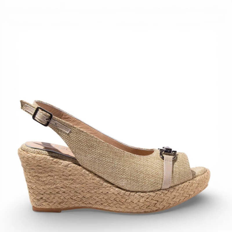 Women Beige Linen Sandal #4899
