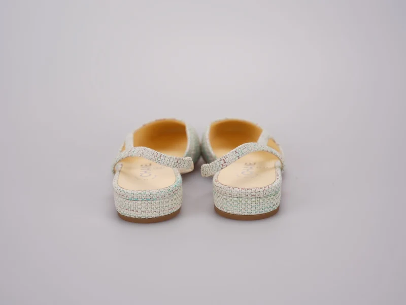 Chanel Hellgrüne Tweed Slingback-Lack-Cap-Toe-Ballerinas 36