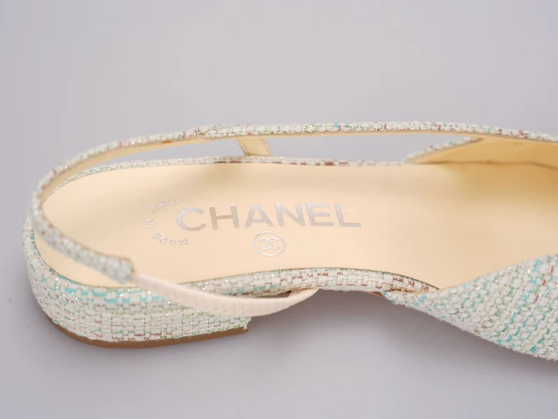 Chanel Hellgrüne Tweed Slingback-Lack-Cap-Toe-Ballerinas 36