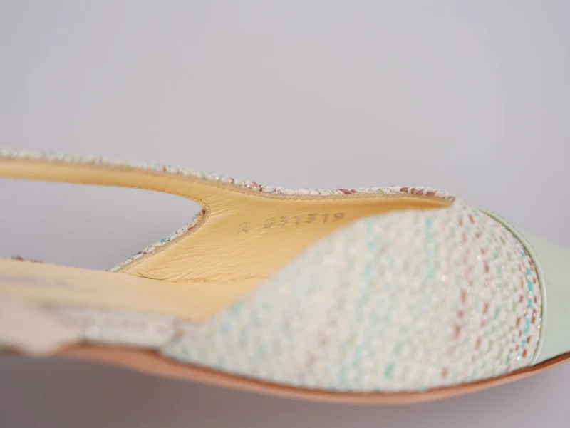 Chanel Hellgrüne Tweed Slingback-Lack-Cap-Toe-Ballerinas 36