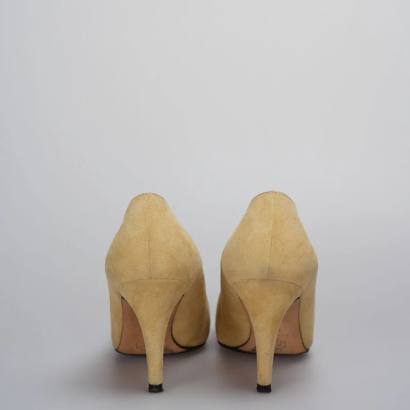 Chanel Beige Schwarze Leder Pumps mit Schleife 8cm Größe 36.5C