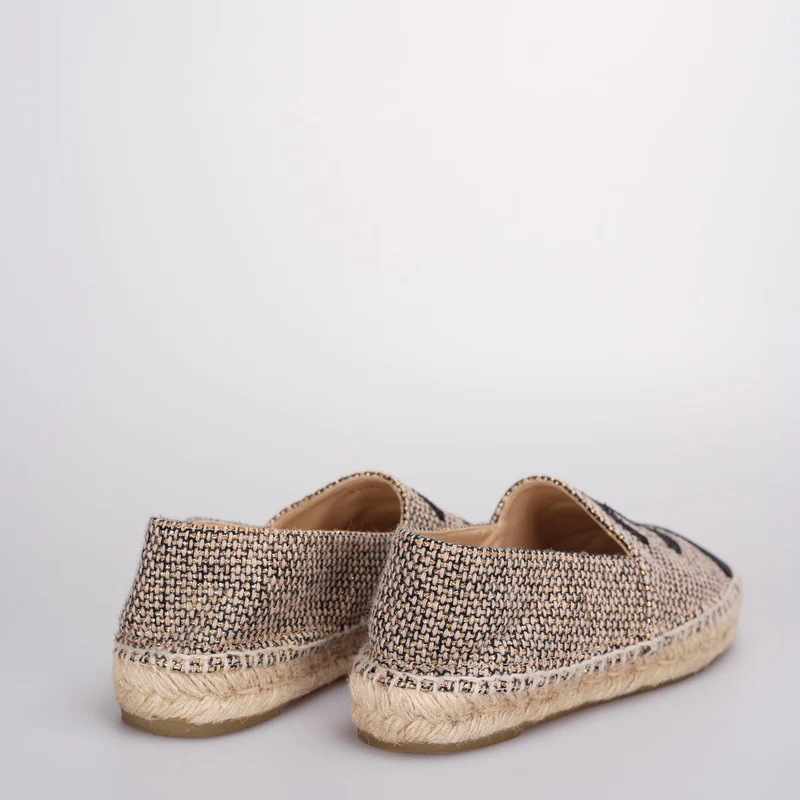 Chanel Tweed Grosgrain CC Espadrilles in Gold Beige Schwarz