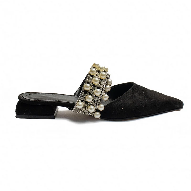Turkish Women Black Chamois Mules #2077