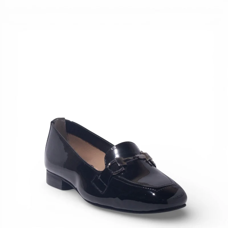 Women Black Vernis Leather Mules #4890