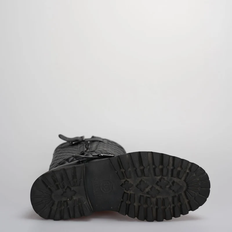 Chanel gesteppte Motorradstiefel Schwarz