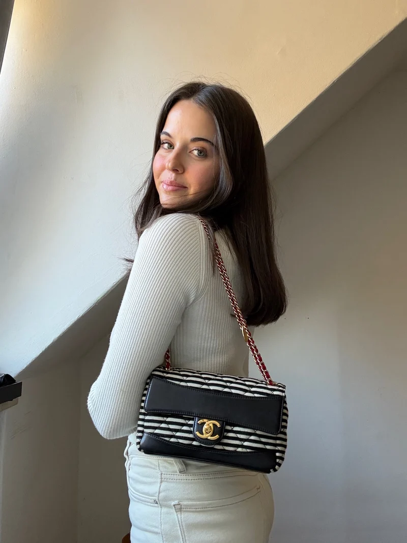 Chanel Sailor Bag Blau 2014 Gestreifte Mini Rechteck Klassische Single Flap Umhängetasche