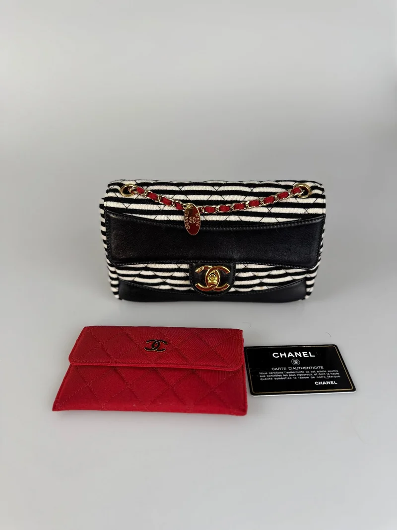 Chanel Sailor Bag Blau 2014 Gestreifte Mini Rechteck Klassische Single Flap Umhängetasche