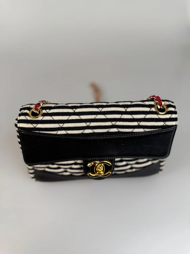Chanel Sailor Bag Blau 2014 Gestreifte Mini Rechteck Klassische Single Flap Umhängetasche