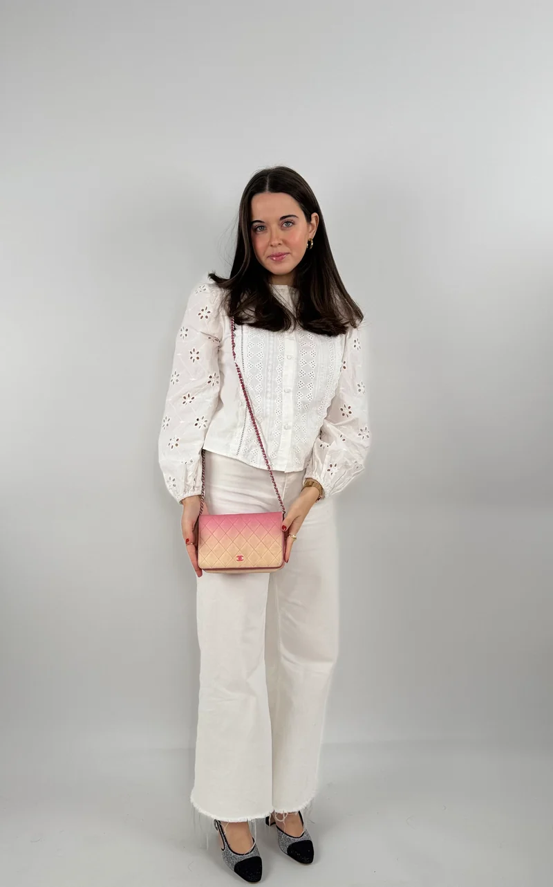 Chanel Geldbörse mit Kette WOC Dunkelrosa verblasstes Lammleder